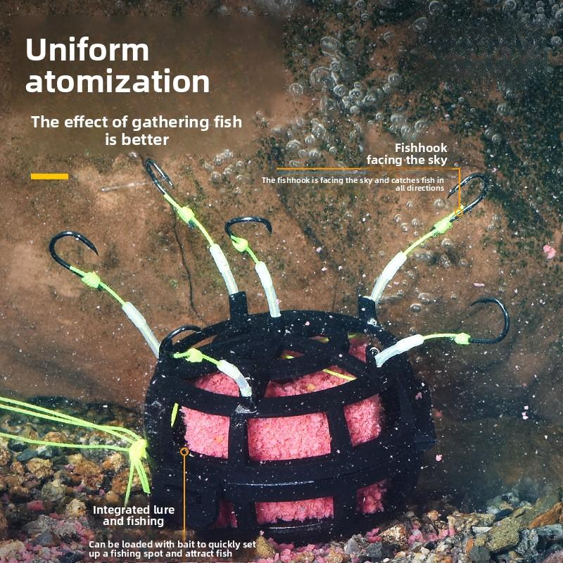 2PCS 6 Hook String Hook Fishing Bait Cage Carbon Steel Line Group Feeder Sinker Design Square Bait Fishing Spring Bait Cage