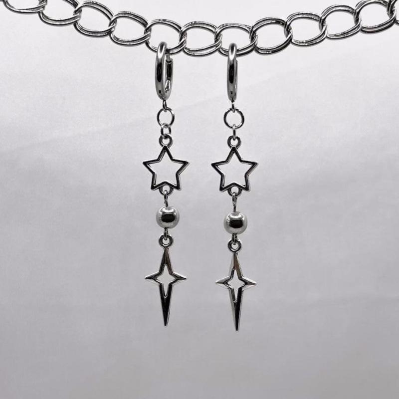 Minimalist Gothic Punk Star Earrings with Polaris Pendant