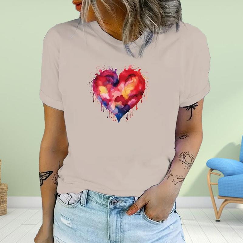 Fashion Women Heart of FirePrint T Shirt Funny Casual O-neck Short Sleeves T-shirt Summer Female Tee Shirt