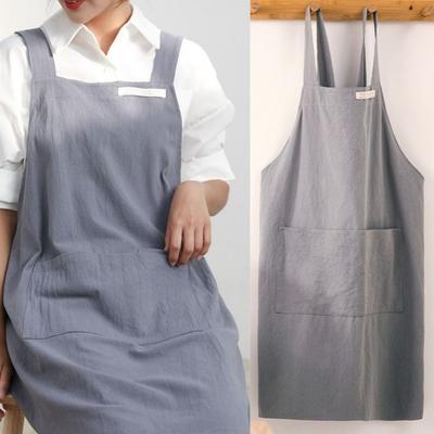 New Japanese Style Kitchen Apron Cross-back Linen Cotton Women's Pinafore Stain-resistant Baking Overalls for Adult Kids