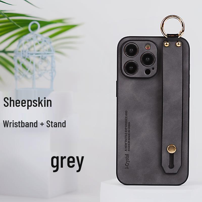 

Suede Wrist Strap Holder for iPhone 15/16 Pro Max Drop-proof Lambskin Case 11 Pro серый