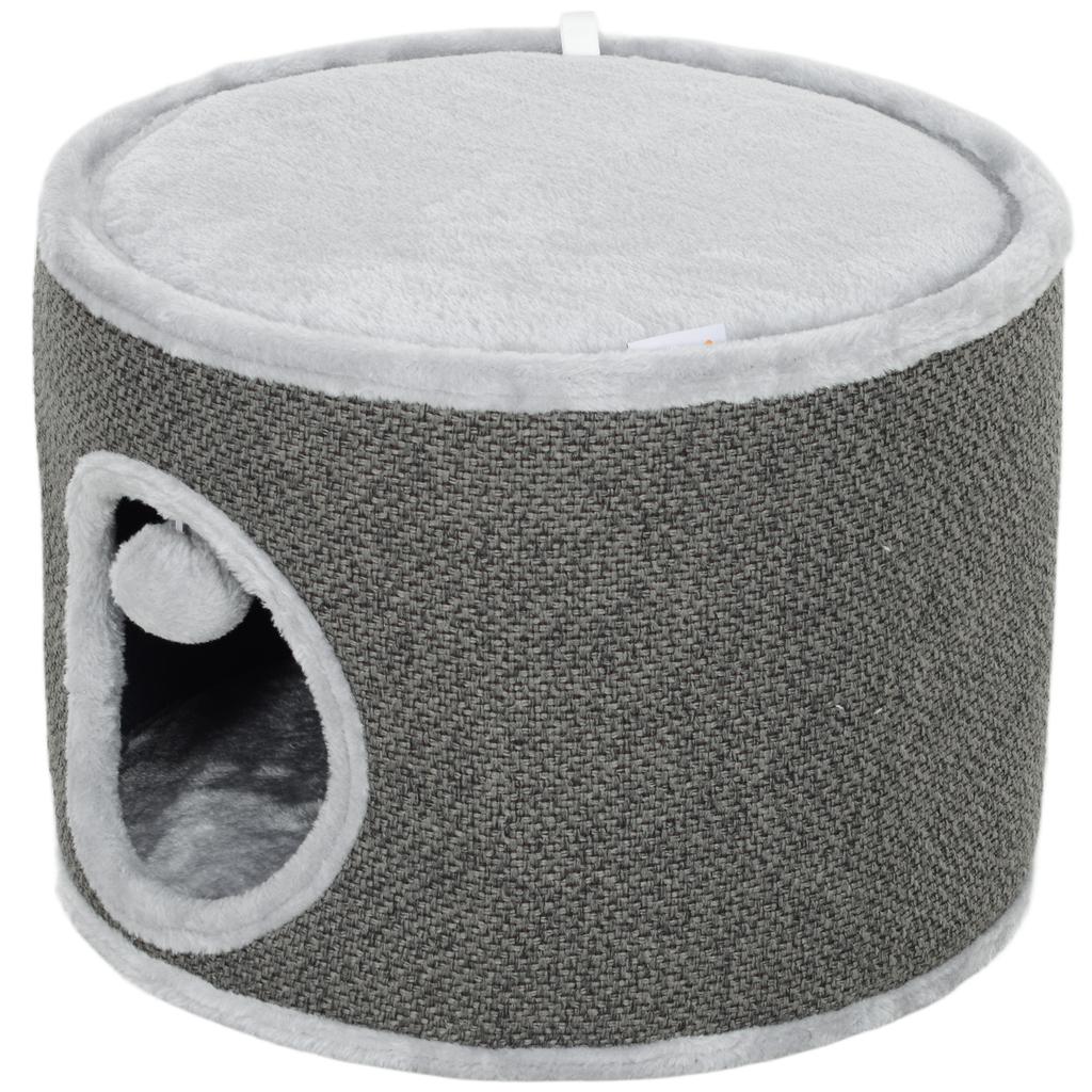 Cat Cave, 2 Levels, Cat House, Plush, Cushion, Sisal Scratching Board, Diameter 40 X 30H Cm, Dark Grey