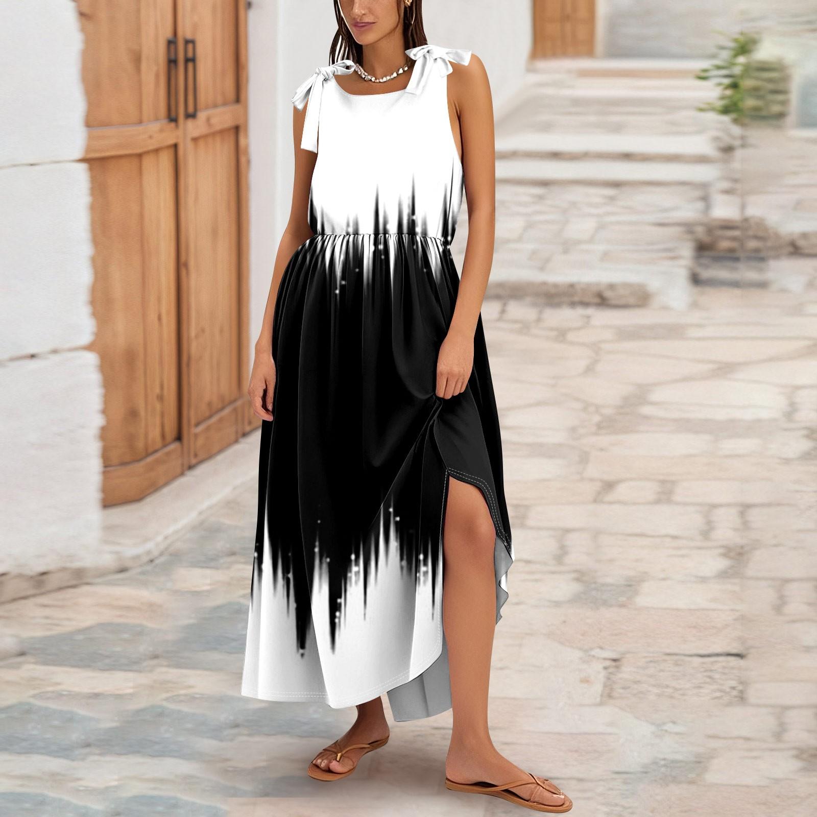 

Женское летнее модное платье-майка А-силуэта без рукавов повседневное платье с цветочным принтом/однотонными карманами XL белый