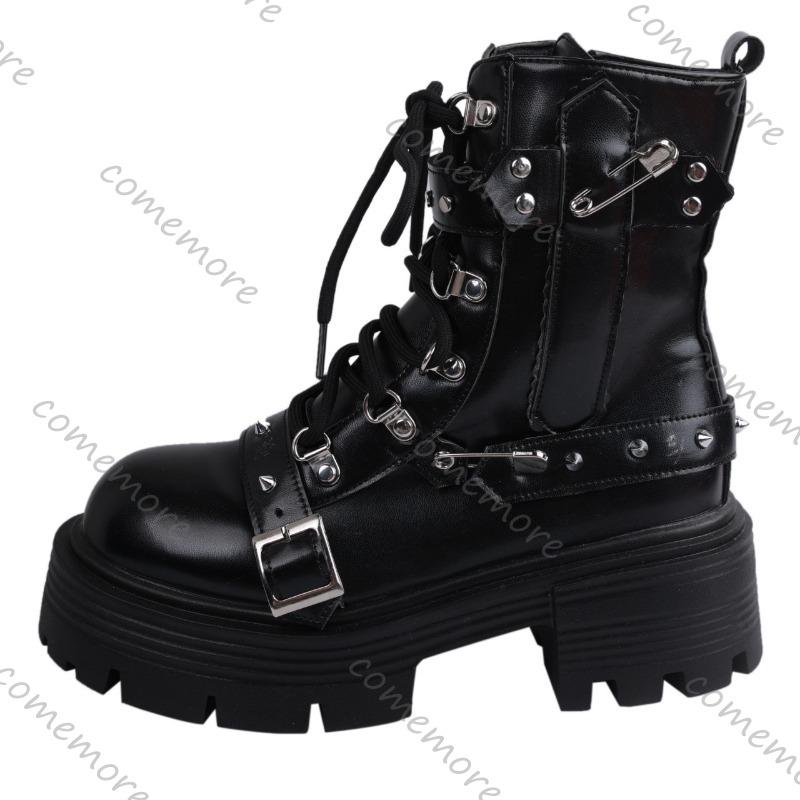 Fashion Comemore New Women's Rivet Short Boots Gothic Shoes Street Style Fashion Lady Botines Metal Decor Autumn Punk Style Women Shoes