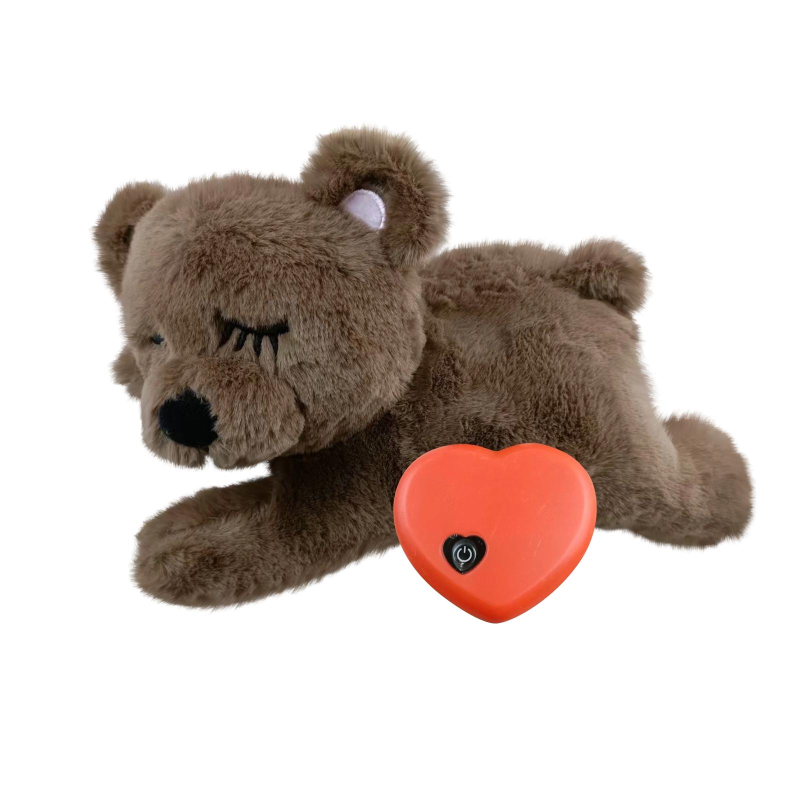 Brauner Bär Haustier Beruhigungs-Stofftier mit simuliertem Herzschlag für Hunde und Katzen - Weiches Kuscheltier zum Schlafen und Kuscheln One Size black
