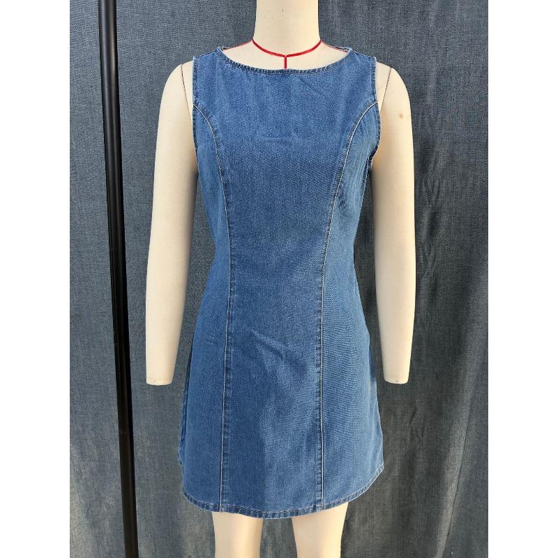 Denim dress magic spinning autumn three color long zipper European and American JEANS autumn solid color thin