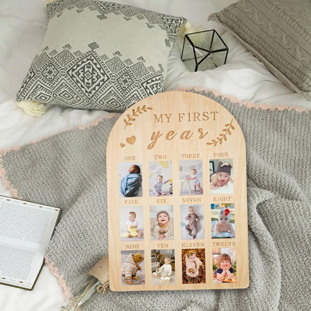 Hangable First Year Display Photo Board Wood Newborn Growth Record Album  Heartwarming Gift