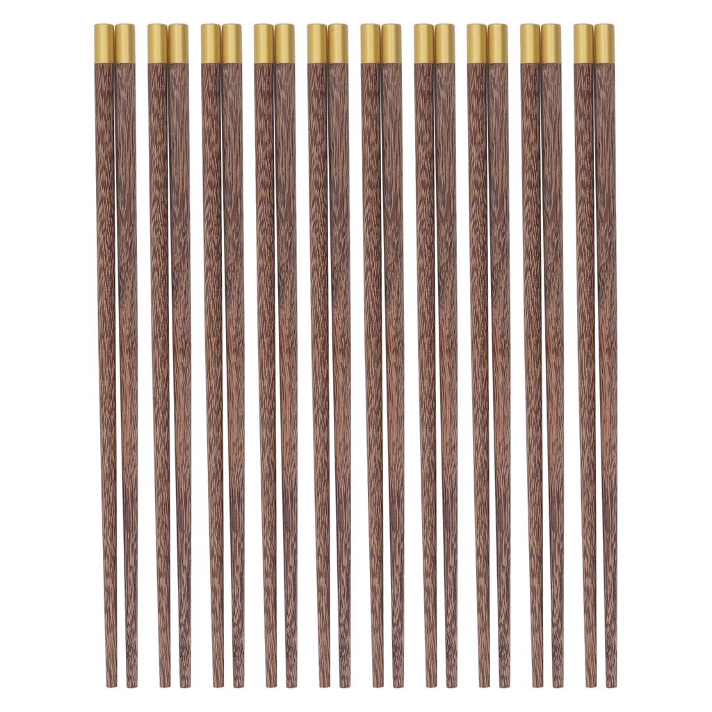 10 Pairs Reusable Chopsticks Chinese Wenge Wood Noodle Chopstick Set for Cooking Frying Hot Pot 25cm