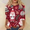 Women's Fashion Casual Round Neck Three-quarter Sleeve Christmas Print T-shirt Top