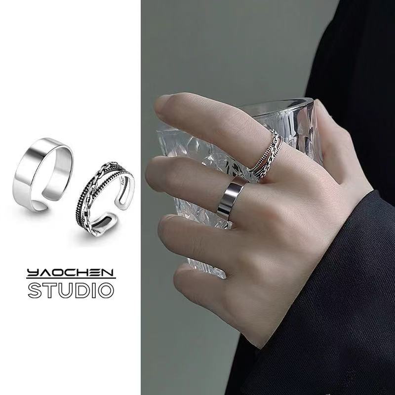 Bague de Mode Rétro pour Hommes Anneau Simple Ins Hip Hop Index d'Étudiants Ouverte Réglable Personnalité Garçons Bague pour Dames