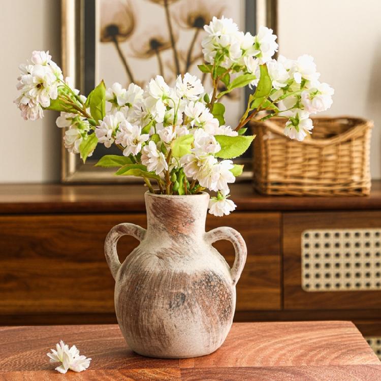 Farmhouses Flower Vases Ceramic Pottery Terracotta Decorative Vases With Double Handle for Living Room Centerpiece Decors