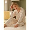 2024 Summer New Pajamas Two-piece Set Rayon Satin Print Peter Pan Collar Long Sleeves Pants Homewear Suit