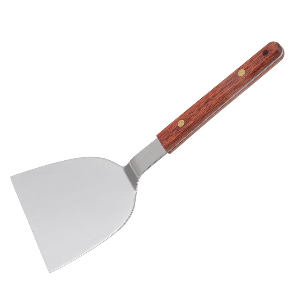 Stainless Steel Pancake Turner Wooden Handle Teppanyaki Spatula Flipper Barbecue Spatula  Griddle