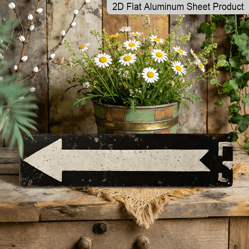 2D Flat, 1pc, 3.94 X 15.74 Inches Aluminum Decorative Sign - Vintage Rustic Wall Plaque - Distressed Directional Arrow Metal Sign with Aged End