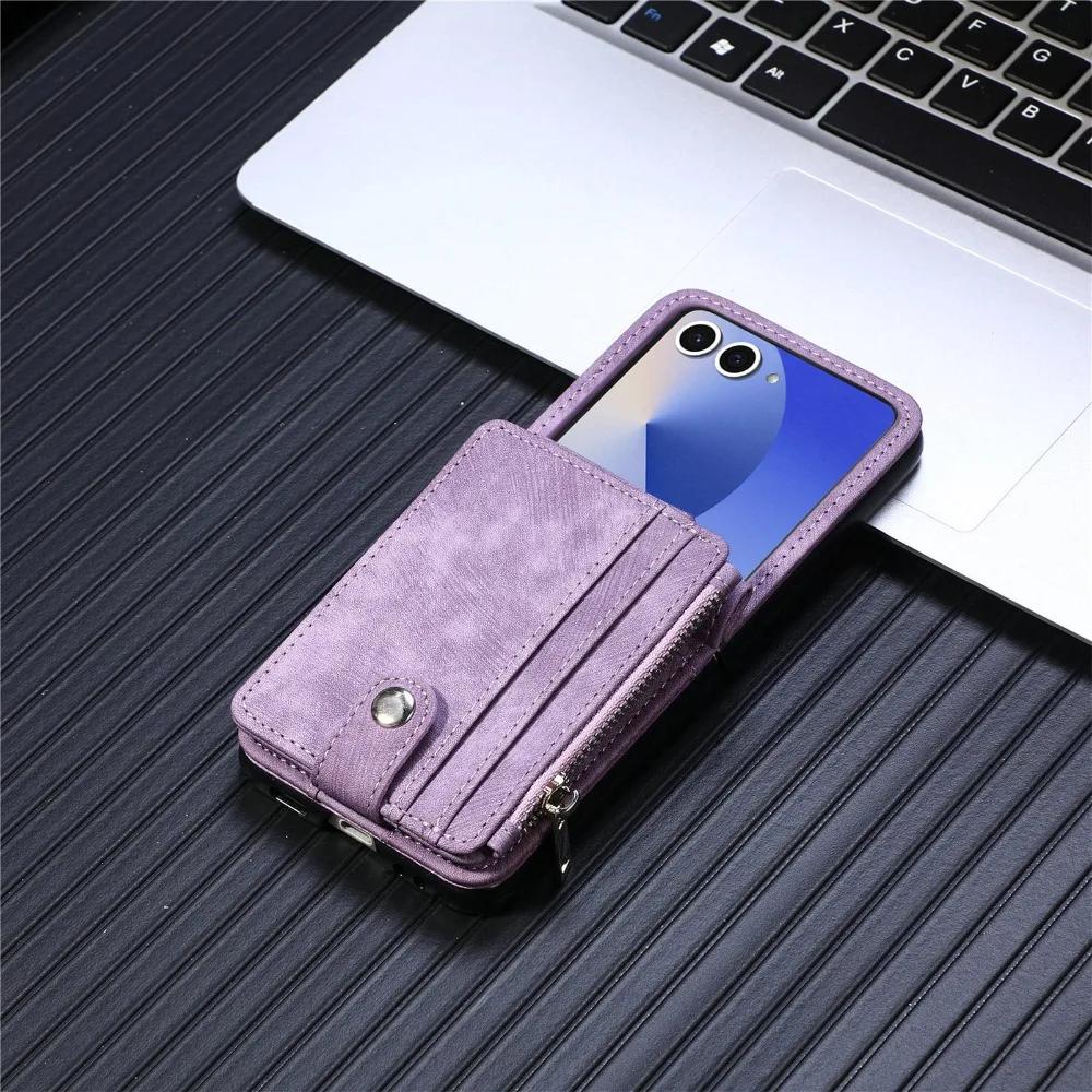 Étui portefeuille amovible en cuir 2 en 1 pour Samsung Galaxy Z Flip 7 fe 6 5 4 3 Flip7 Flip6 Flip5 5G Étui de téléphone avec porte-cartes