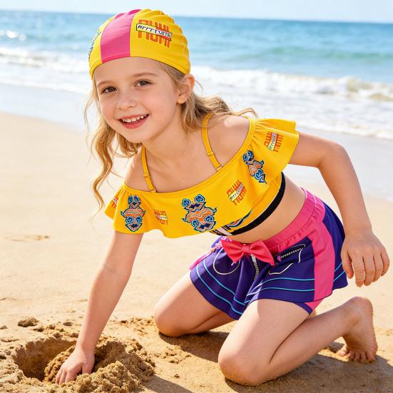 Children's Swimsuit Two Piece Set Girls Swimwear All Over Print Racerback Top