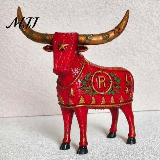 Vintage Bull Head Tabletop Statues Longhorn Cow Figurine, Rustic Farmhouse Animal Sculpture, Western Home Decor Statue, Christmas Ornament for