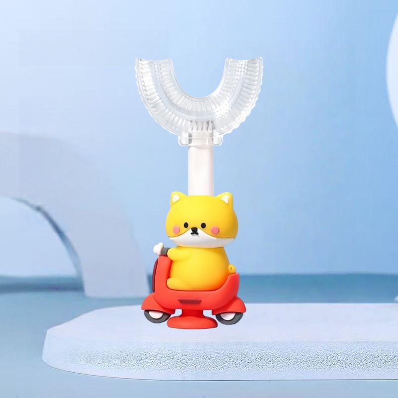 Children's U-Shaped Soft Bristle Toothbrush: Silicone Brush Head with Cartoon Handle for Ages 1-12