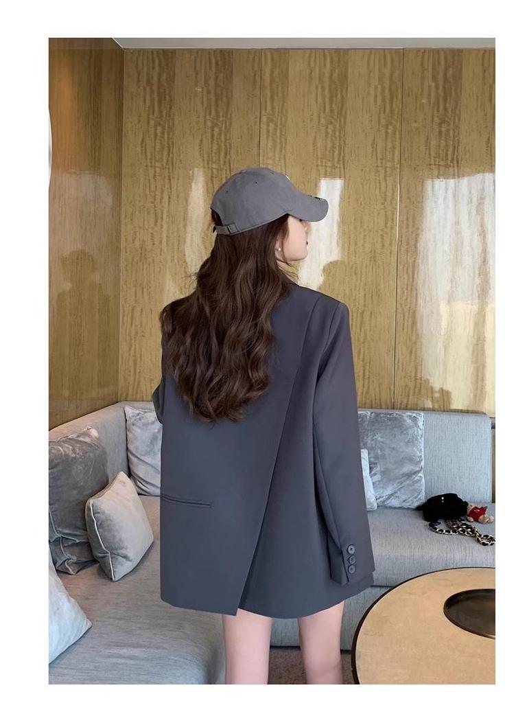 Women's Gray Petite Korean-Style Suit Jacket - Spring/Autumn 2025 Casual High-End Design