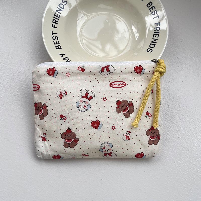 Adorable Blue Cartoon Makeup Bag: Mini Pure Cotton Coin and Earphone Pouch, Lipstick Carrier, Portable Storage.