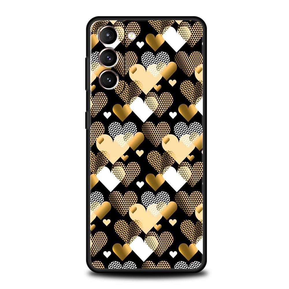 Gold Pink Rose Glitter Hearts Soft Phone Case For Samsung Galaxy S25 Edge S24 Plus S23 FE S22 S21 S20 Ultra 5G S10 Protect Cover
