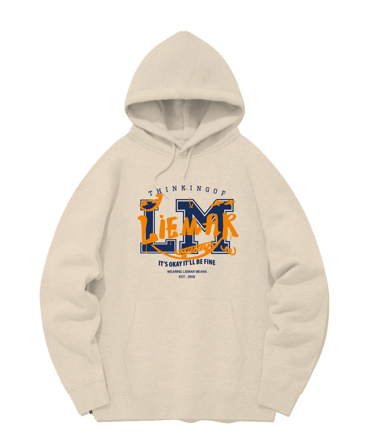 Riemar Lm Border Oversized Fleece Hoodie [Cream] Black/Xl