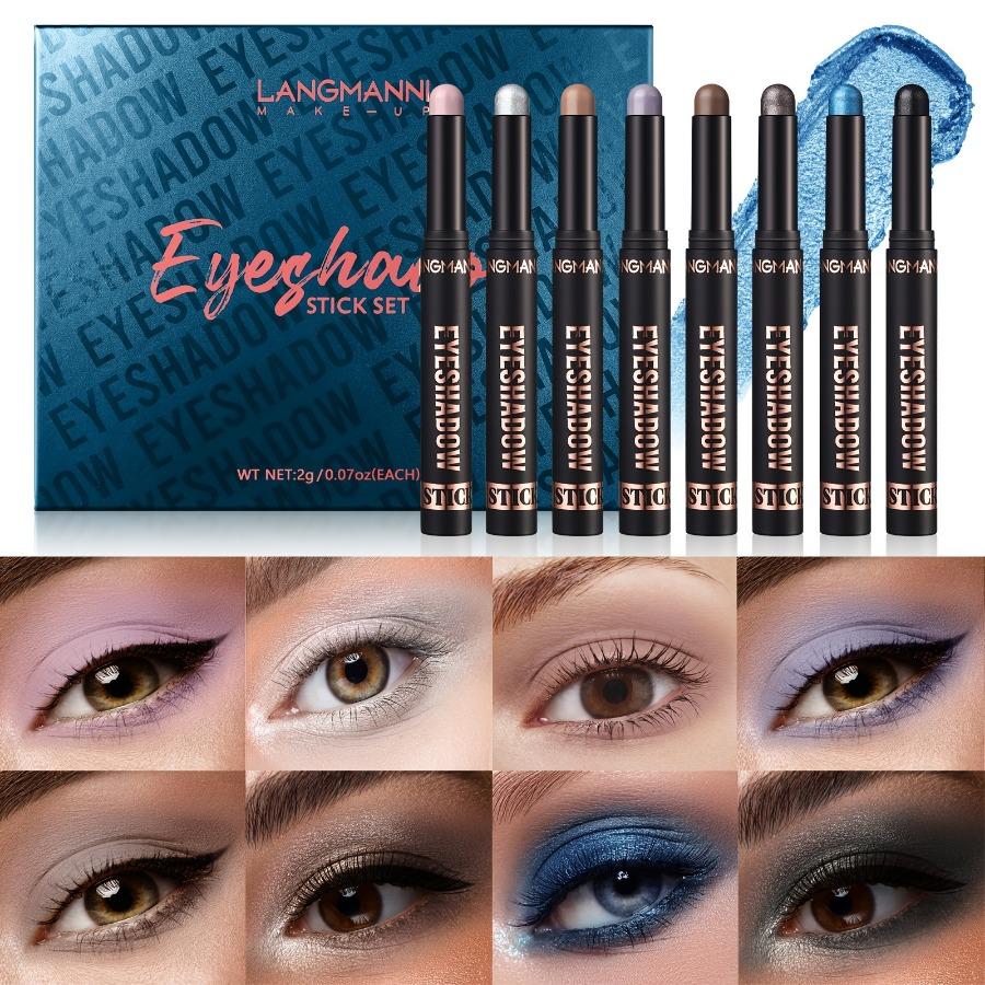 8pcs/set Pearlescent Matte Eye Shadow Stick Waterproof Longlasting Durable Eyeshadow Stick Makeup Cosmetics