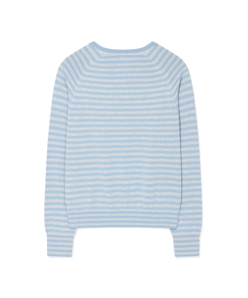 COVERNAT WOMAN Striped V-Neck Knit Sky Blue