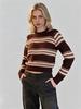 Winter New European and American Short Knit Sweater for Women, Crew Neck Striped Color-block Slimming Top