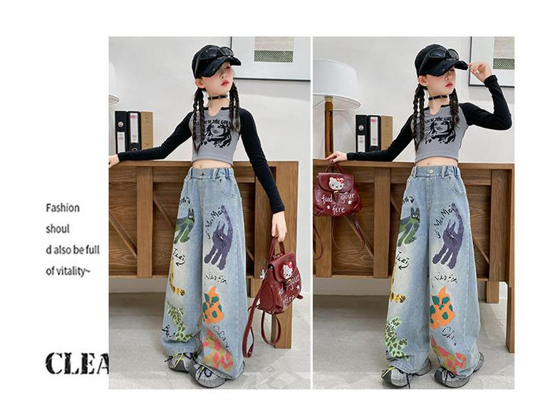 Girls' Graffiti Wide-Leg Jeans - Spring/Autumn Casual Fashion Pants