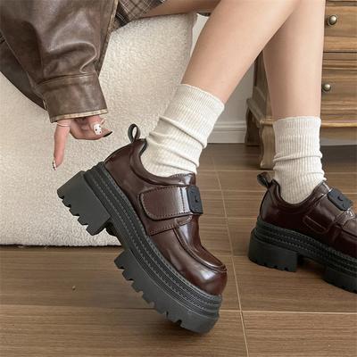 Retro Heightening British Style Platform Small Leather Shoes Women's 2025 New Autumn and Winter Versatile Velcro Mary Jane Loafers