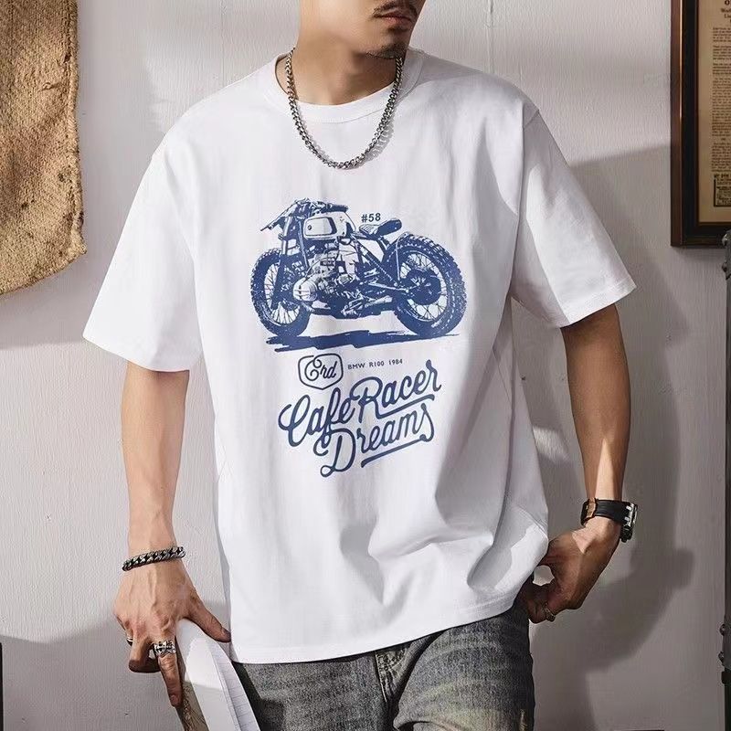 Summer Men Vintage Motorcycle Print T Shirt Casual Short Sleeve Tee Shirt Oversized Sports T-shirts