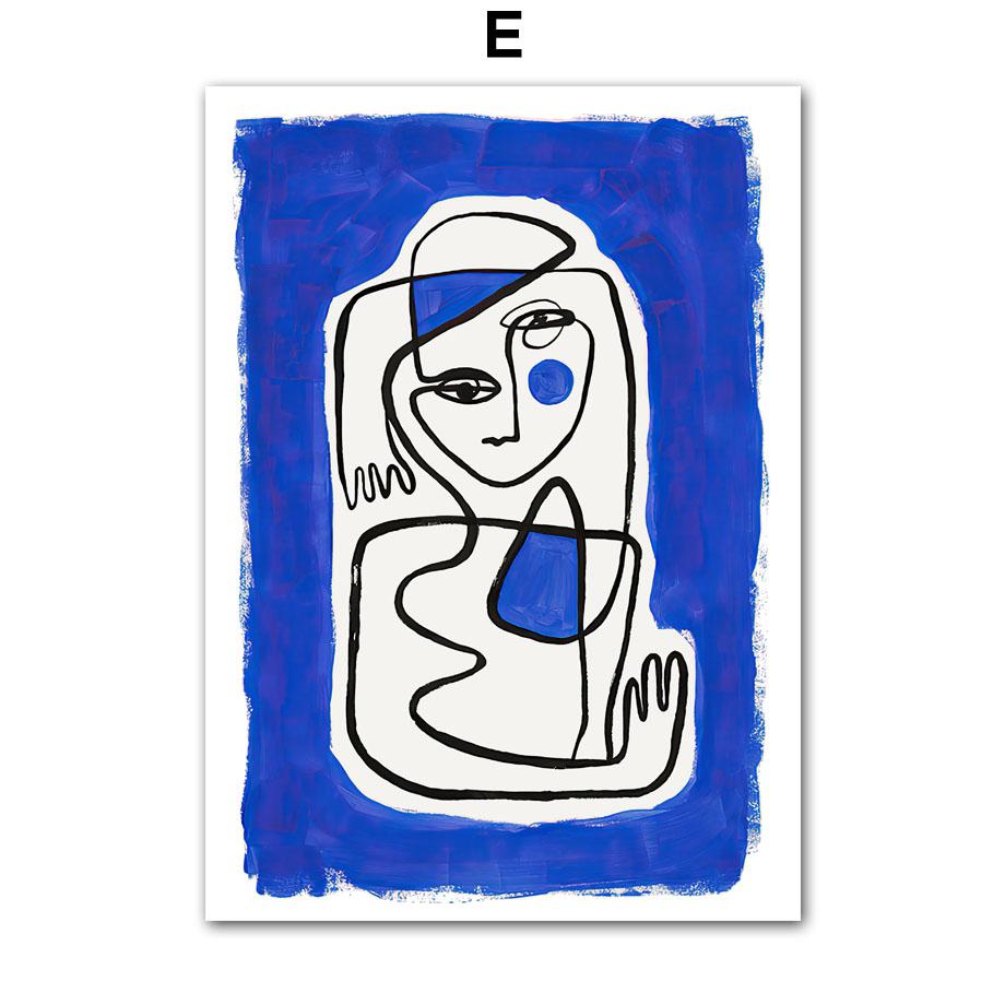 Wall Art Print Canvas Pictures Blue Girl Body Pigeons Line Minimalist Abstract Living Room Home Decoration Painting Poster Salon