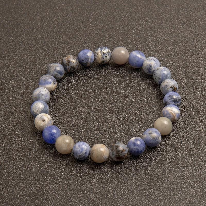 New European & American Style Cross Bracelet, 8MM Natural Stone Beaded Fashion Accessory