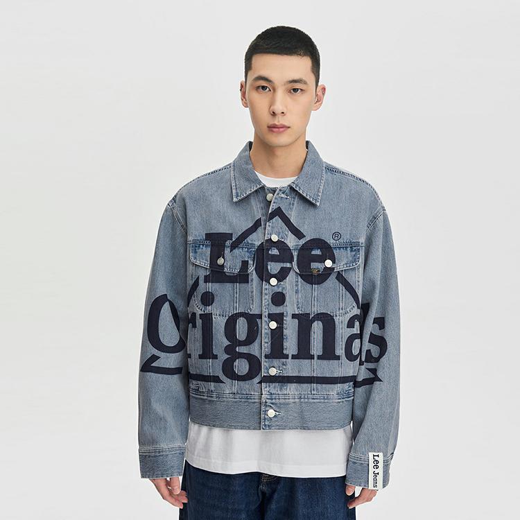 Comfortable Letter Print Single-Breasted Button-Down Loose Long Sleeve Denim Jacket Men jackets Light-Blue LMT007009101291A05309