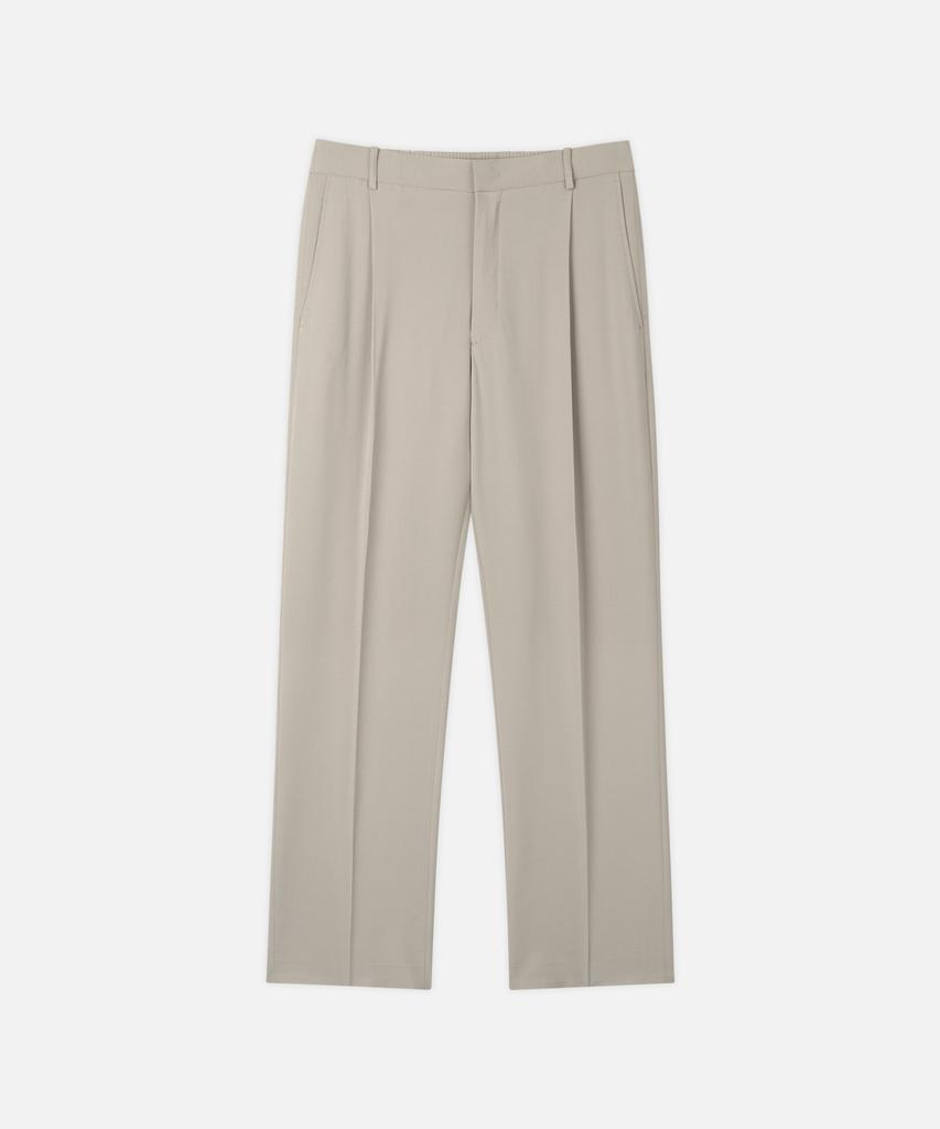 DRAW FIT Single-Pleat Elastic Linen Tapered Slacks [Oatmeal]