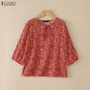 ZANZEA Women Elegant Round Neck Loose 3/4 Sleeve Floral Print Blouse