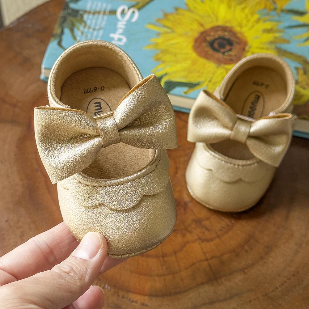 Baby Casual Shoes Infant Toddler Bowknot Non-slip Rubber Soft-Sole Flat PU First Walker Newborn Bow Decor Mary Janes