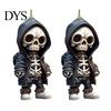Cool Skeleton Ornament for Car 2Pcs Hoodie Ornaments, 2D Flat Acrylic Pendants, Gothic Trendy Style Hanging Ornaments Rearview Mirror, Backpack,