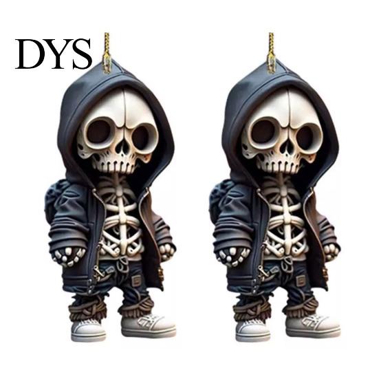 Cool Skeleton Ornament for Car 2Pcs Hoodie Ornaments, 2D Flat Acrylic Pendants, Gothic Trendy Style Hanging Ornaments Rearview Mirror, Backpack,