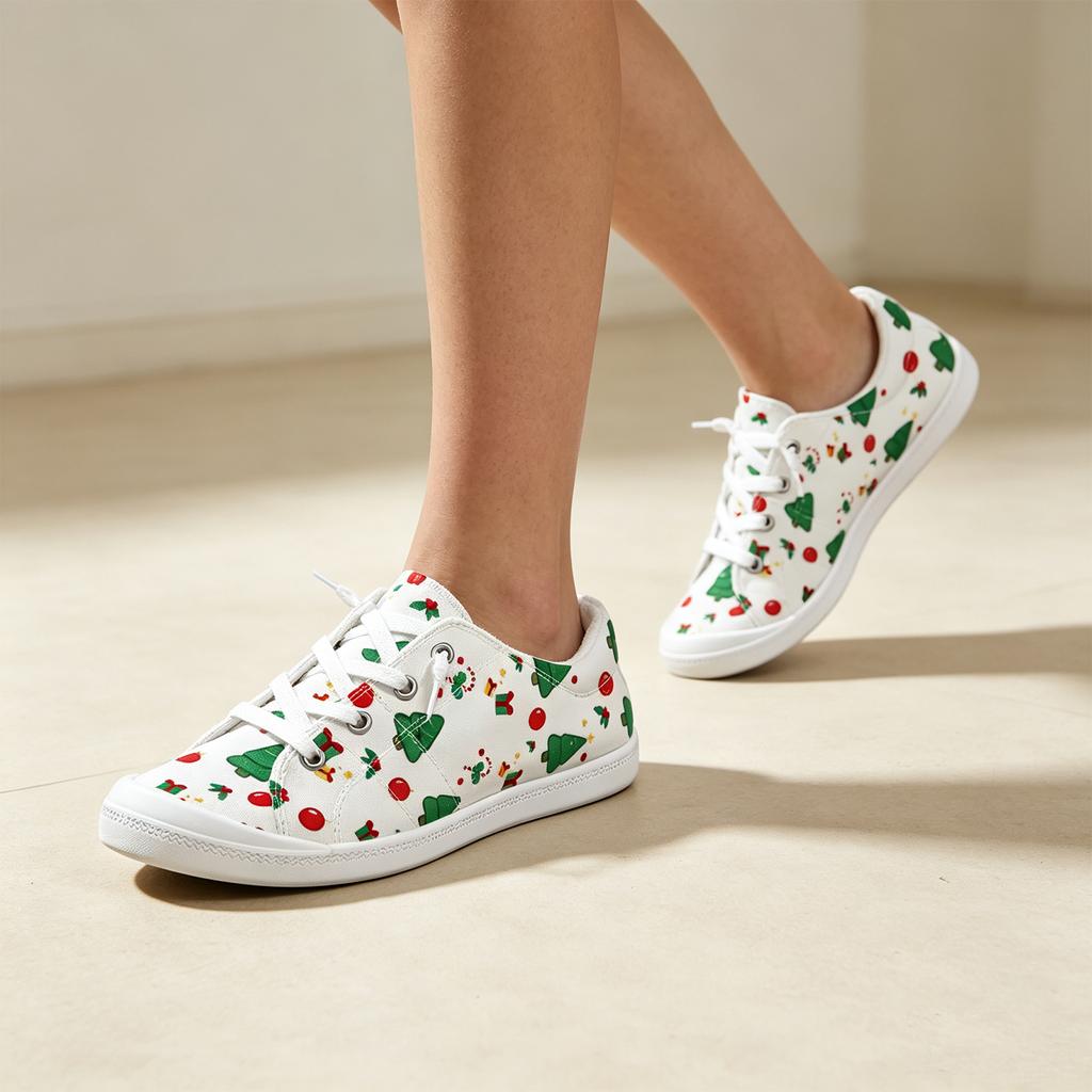 Women's Christmas Print Shoes Comfortable Flat Casual for Holiday