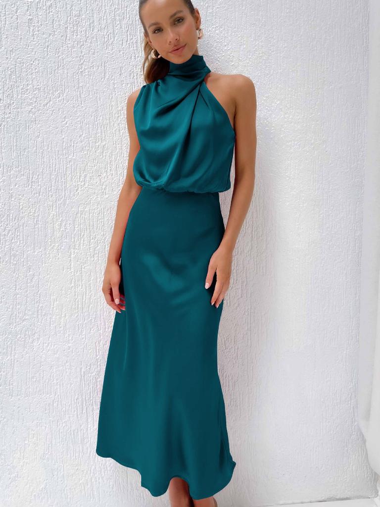 Luxury Satin Sleeveless Dress for Women - Elegant Evening Gown for Spring/Summer Collection