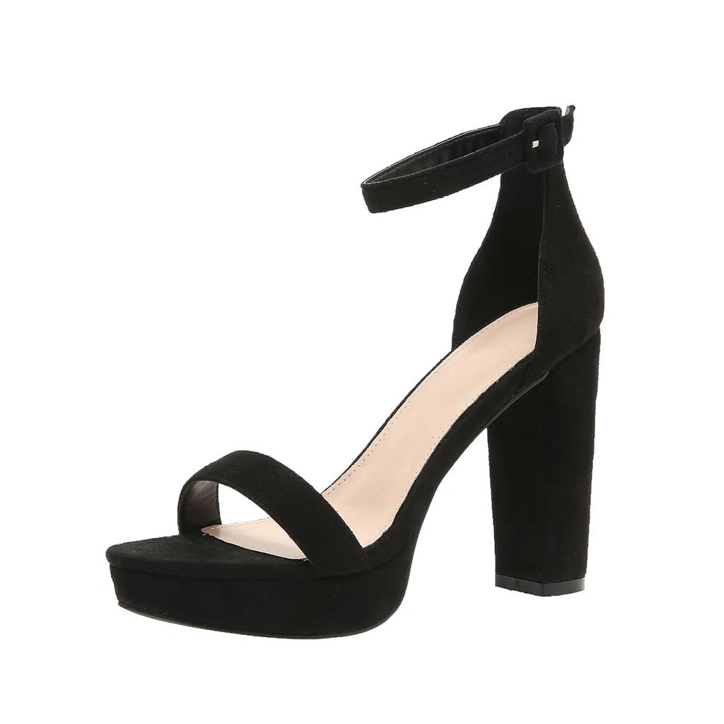 Fashion Sexy Peep Toe Women Sandals Square High Heels Pumps Platform Ankle Buckle Strap Cover Square High Heel Party Wedding Shoe