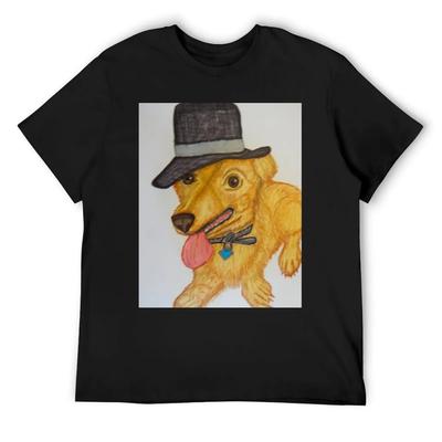 Cute Little Funny Dog with a Hat On T-Shirt Quick Drying Hippie Clothes Plain T Shirts for Men Cotton