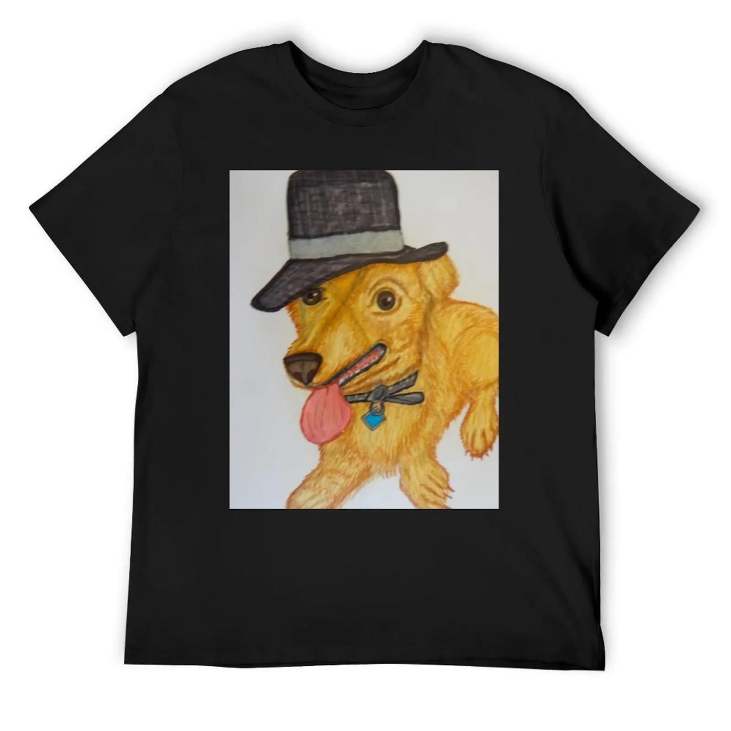 Cute little funny dog with a hat on T-Shirt quick drying hippie clothes plain t shirts for men cotton S