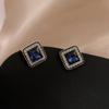 Blue Square Stud Earrings for Women Rhinestone Side Rhombus Small Earrings Korean Fashion Girls Ear Zircon Party Gifts
