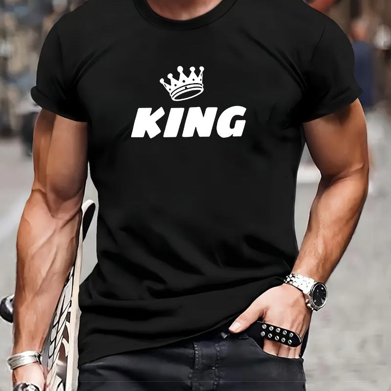 

King With Crown Minimal Print T-Shirt Breathable Cool, Comfortable Wear,Daily Casua XXL белый