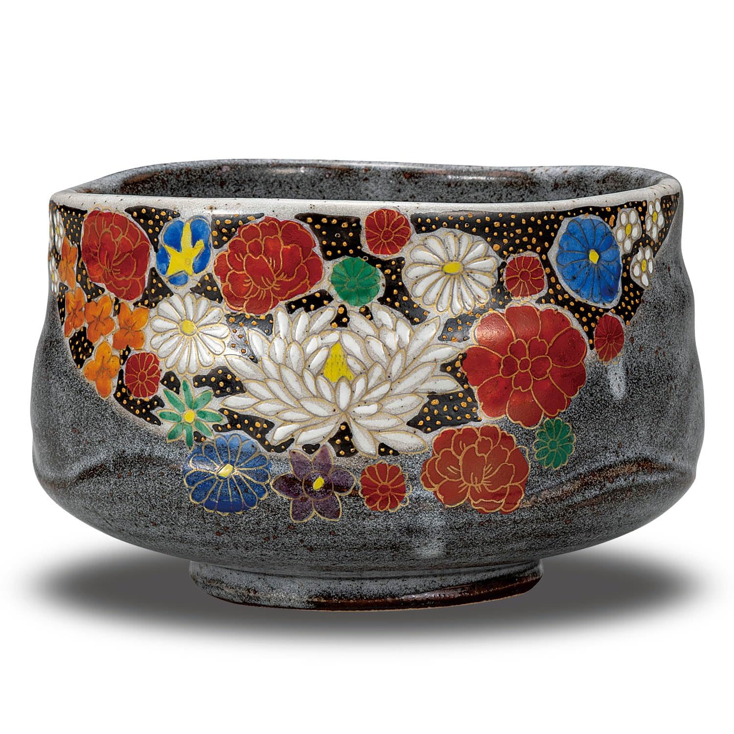 Waza no Kura Stylish Ceramic Matcha Kutani Flower Tea Ceremony Made in Perfect as a Birthday 60th 70th 77th or 88th Birthday Celebration Gift Bowl, серый