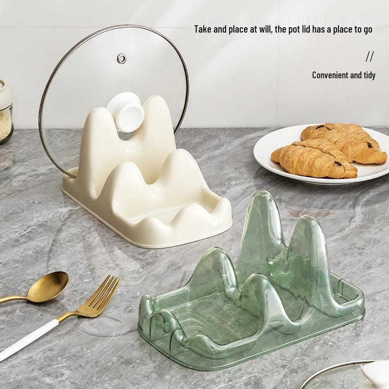 Countertop Pot Lid and Utensil Rack with Drip Tray for Lid, Board, Spatula, and Ladle Storage