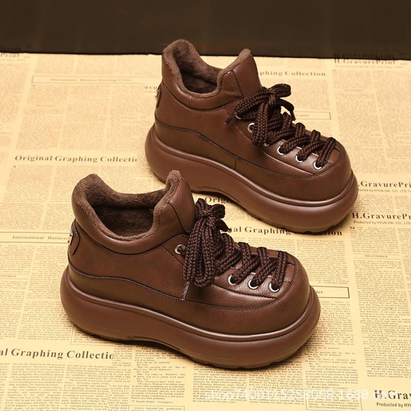 HS66082B Thick-soled Inner Height Increase and Velvet Fashion Versatile Women's 2026 Autumn and Winter New Casual Shoes